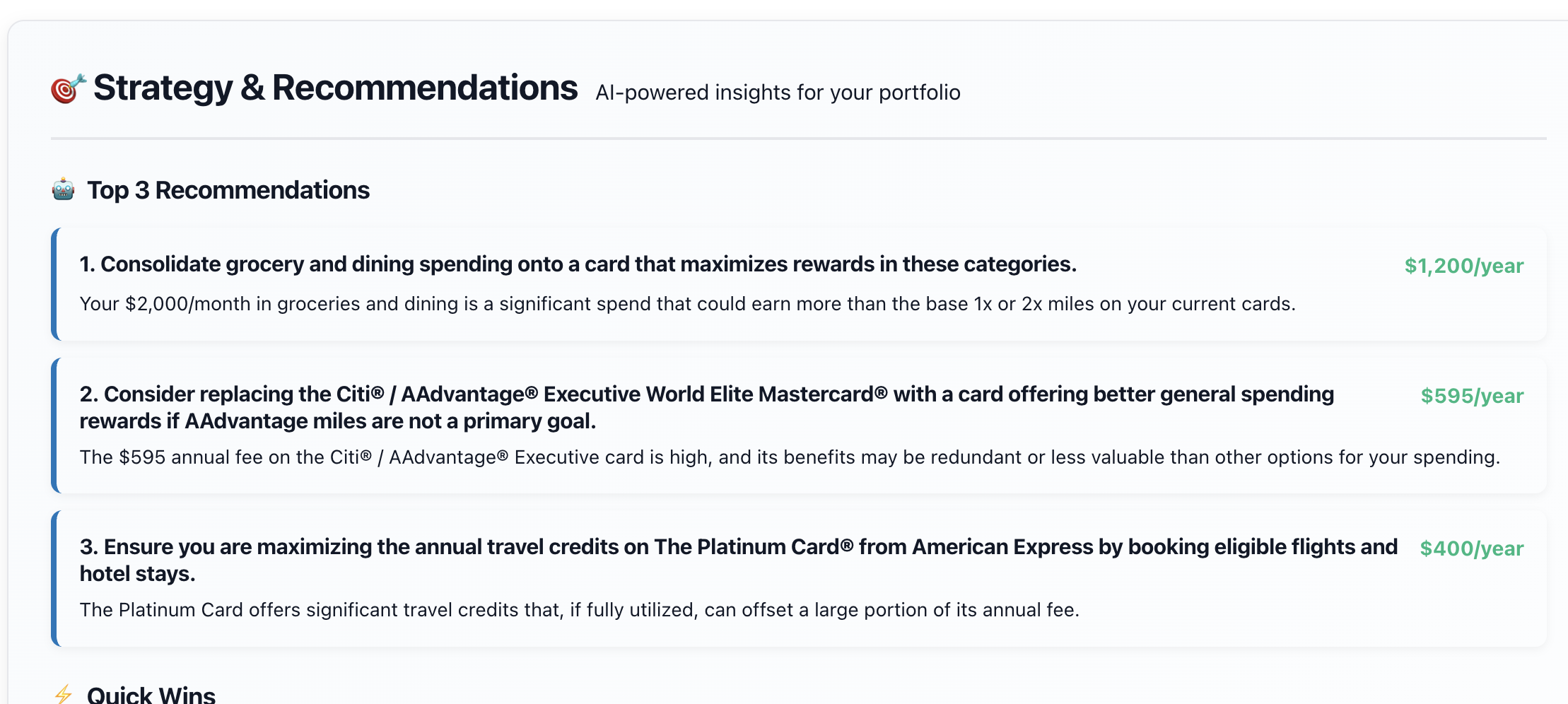 KoKo AI-powered strategy recommendations showing personalized tips to save money